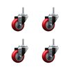 Service Caster 3 Inch Red Polyurethane Wheel Swivel 58 Inch Threaded Stem Caster Set Service Caster SCC-TS20S314-PPUB-RED-58212-4